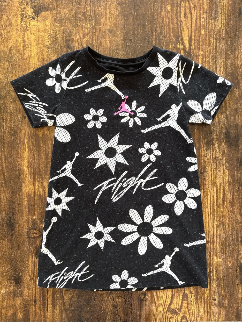 Jordan Black Floral 'Flight' Graphic Tee Dress with Pink Jumpman